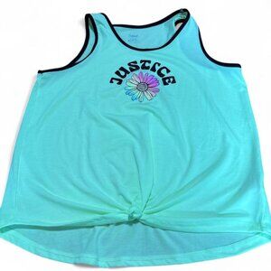 3/$15 y2k Green with black tank top with "Justice" graphic and flower mcbling